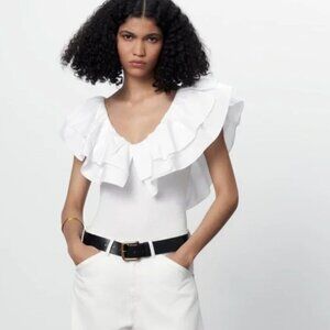 NWT Zara Ruffle White Summer Top - Size Small
